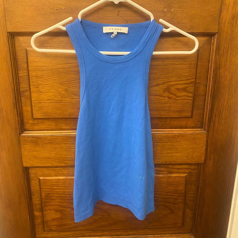 FRAME Women's Ringer Cotton Tank Top in Blue size XS $118